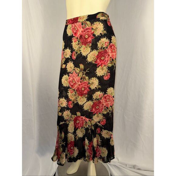 Vintage Y2K Reversible Floral Midi Skirt – Rose Print Black Red + Gray Pink Abst - Picture 9 of 16